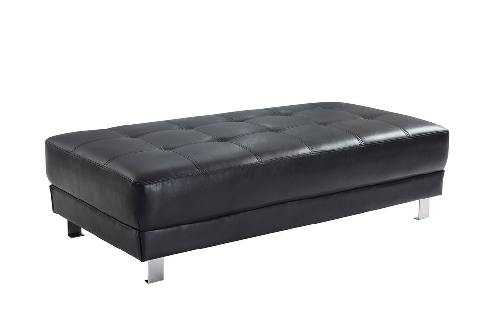 Tufted design black faux leather ottoman by Glory