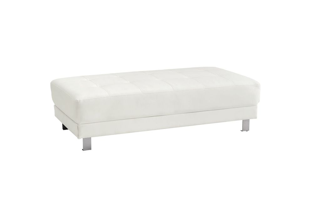 Tufted design white faux leather ottoman by Glory