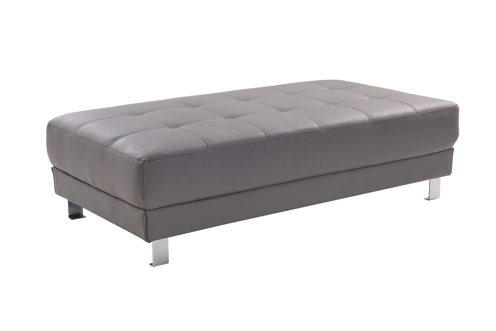 Tufted design gray faux leather ottoman by Glory
