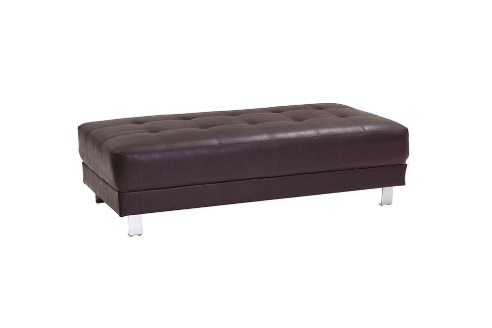 Tufted design brown faux leather ottoman by Glory
