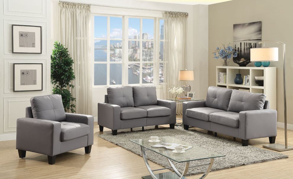 Affordable gray faux leather sofa by Glory