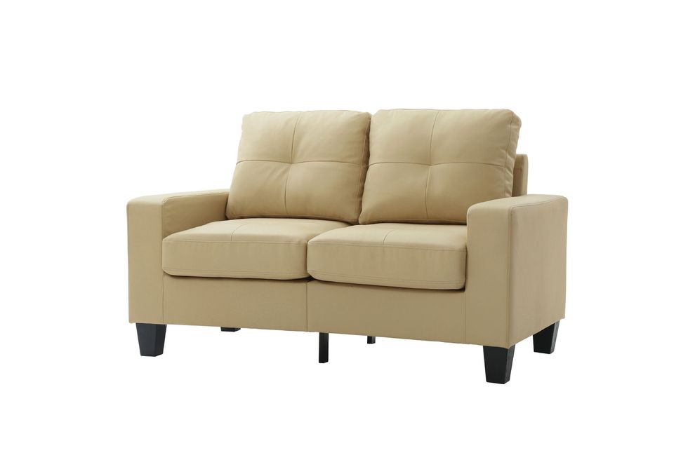 Affordable beige faux leather loveseat by Glory