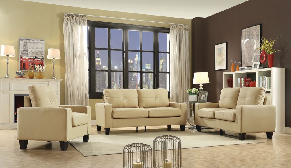 Affordable beige faux leather sofa by Glory