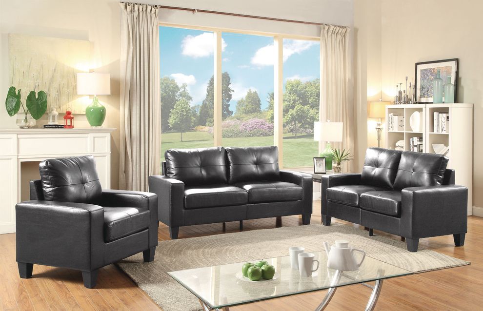 Affordable black faux leather sofa by Glory