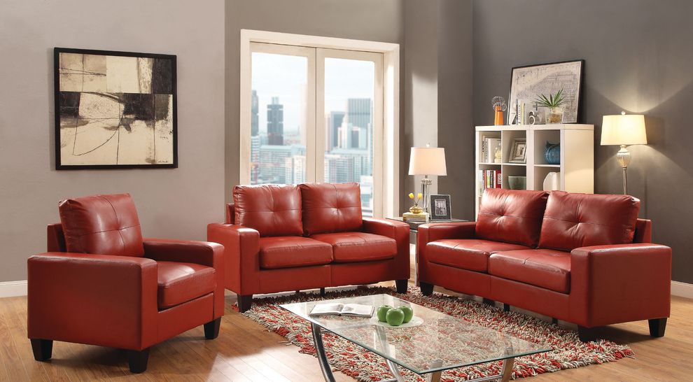Affordable red faux leather sofa by Glory