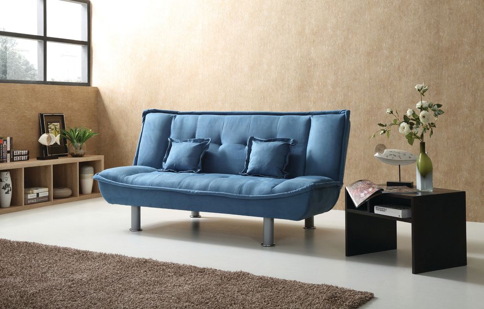Marine blue microfiber fabric sofa bed by Glory