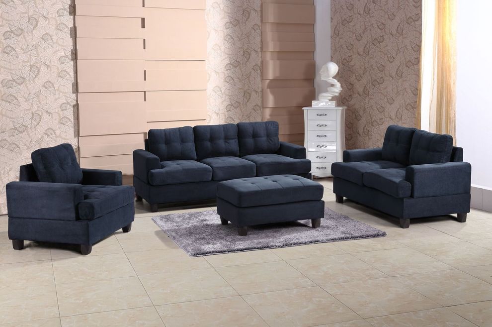 Navy blue microfiber casual style affordable sofa by Glory