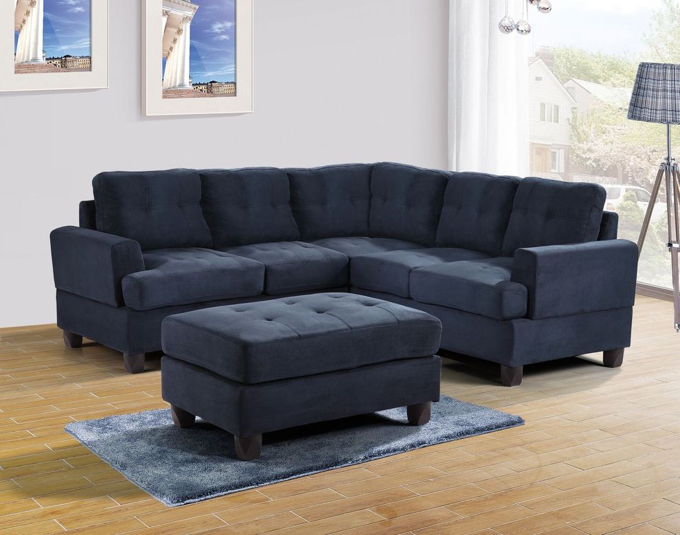 Navy blue microfiber sectional sofa w/ modern flare by Glory