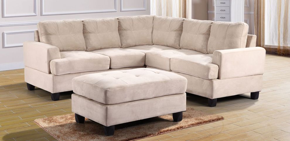 Vanilla microfiber sectional sofa w/ modern flare by Glory