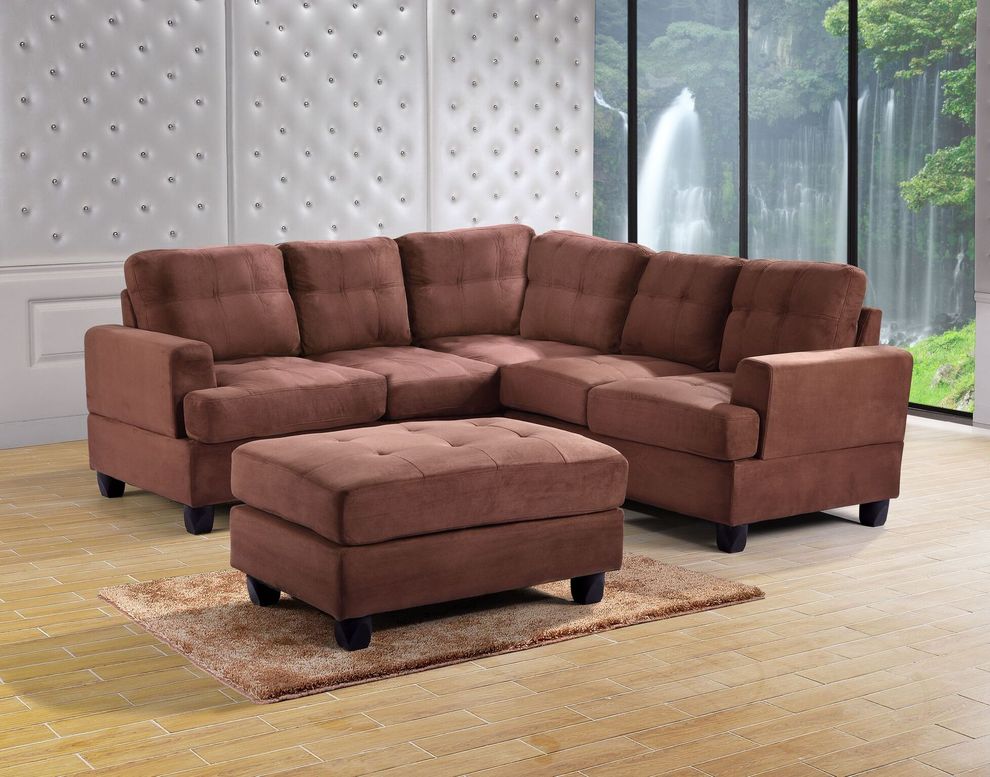 Chocolate microfiber sectional sofa w/ modern flare by Glory