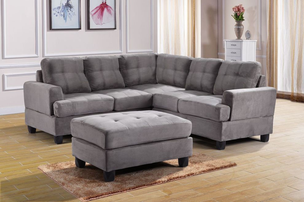 Gray microfiber sectional sofa w/ modern flare by Glory