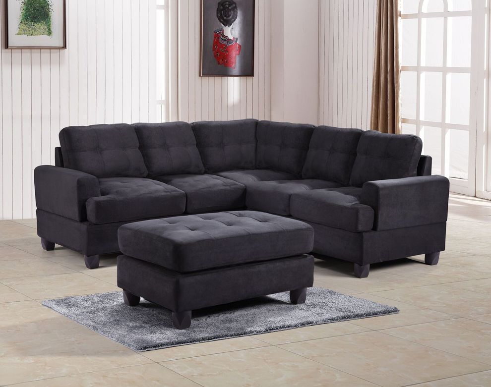 Black microfiber sectional sofa w/ modern flare by Glory