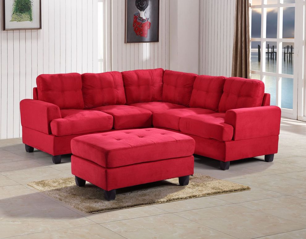 Red microfiber sectional sofa w/ modern flare by Glory