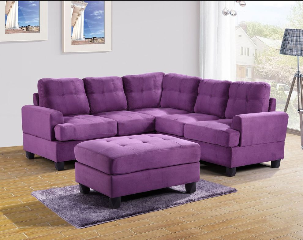 Purple microfiber sectional sofa w/ modern flare by Glory
