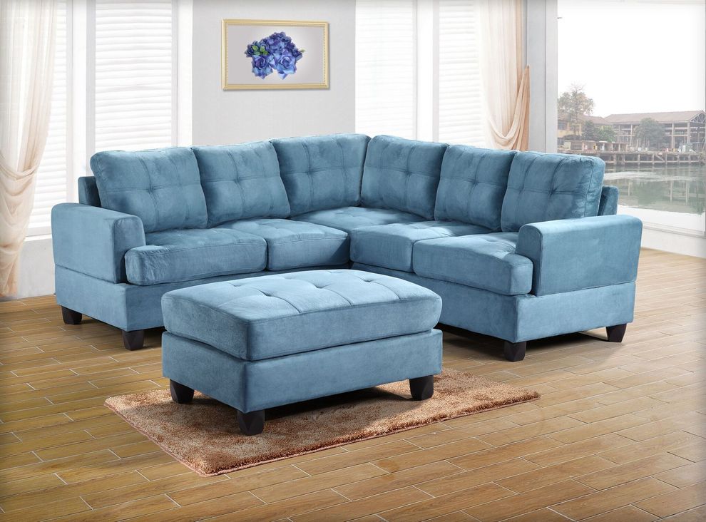 Aqua microfiber sectional sofa w/ modern flare by Glory