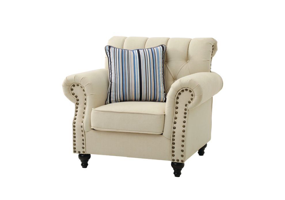 Cream fabric tufted classical style chair by Glory
