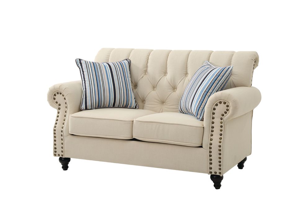 Cream fabric tufted classical style loveseat by Glory