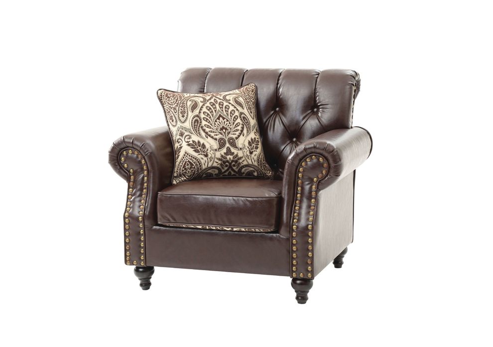 Dark brown faux leather tufted classical style chair by Glory