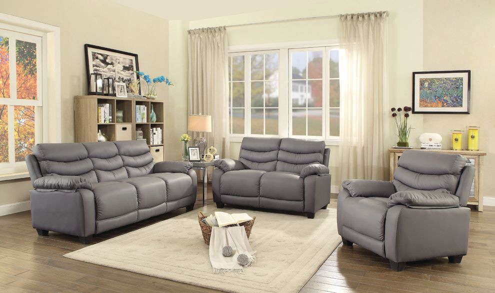 Affordable modern gray faux leather sofa by Glory