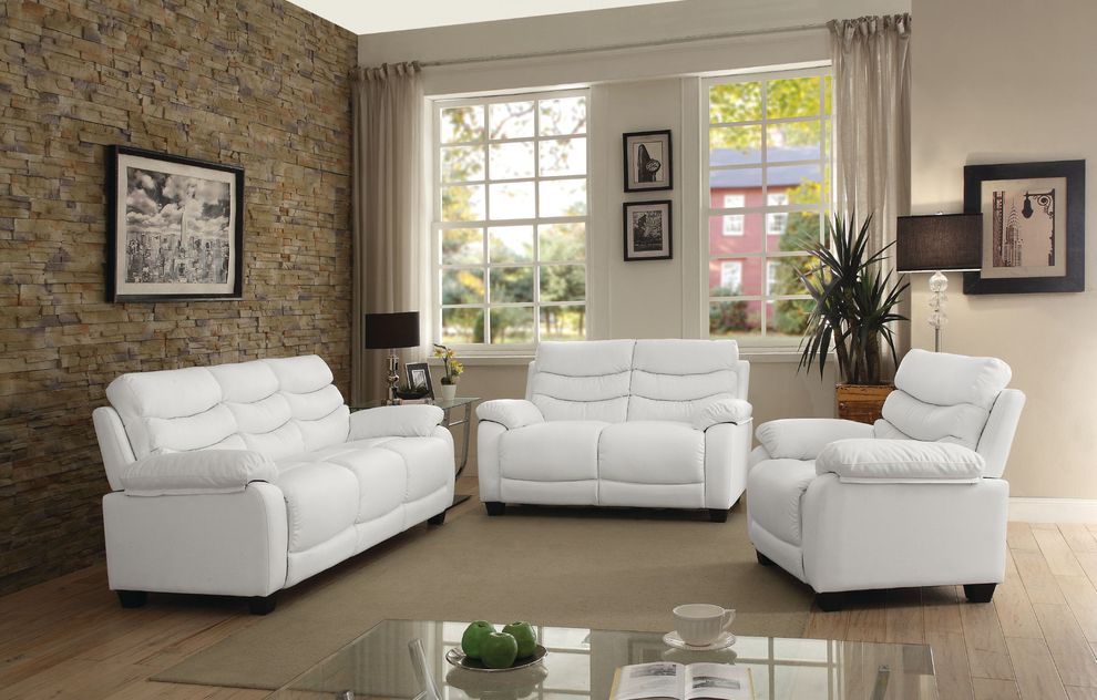 Affordable modern white faux leather sofa by Glory