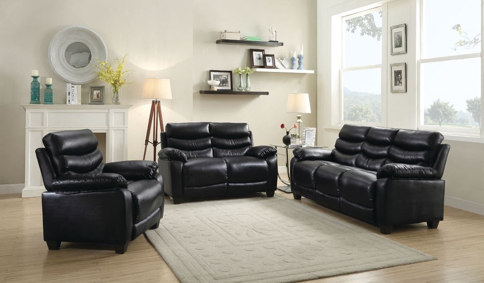 Affordable modern black faux leather sofa by Glory