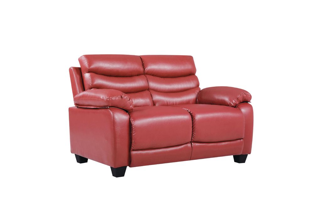 Affordable modern red faux leather loveseat by Glory