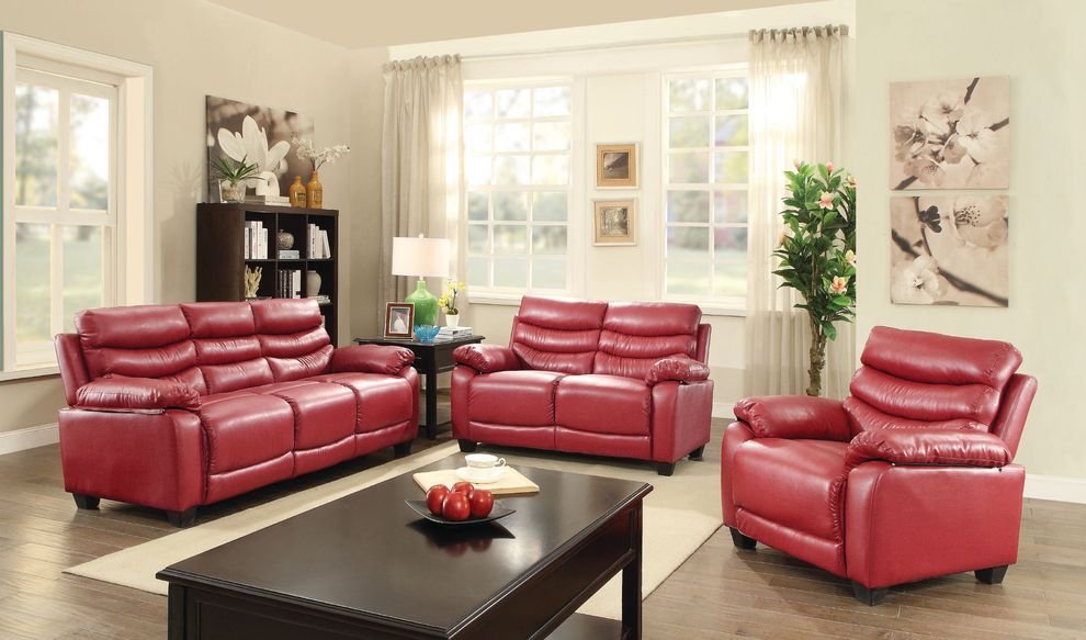 Affordable modern red faux leather sofa by Glory