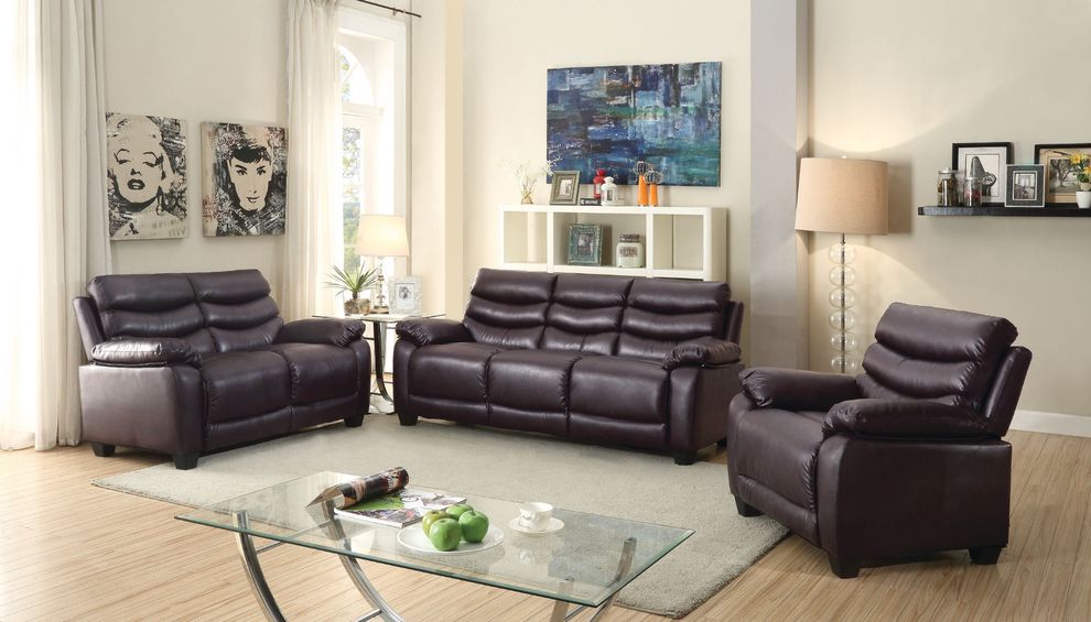 Affordable modern dark brown faux leather sofa by Glory