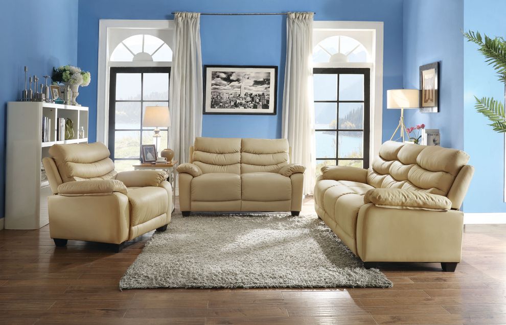 Affordable modern beige faux leather sofa by Glory