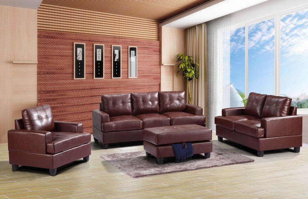 Brown leatherertte tufted back couch by Glory