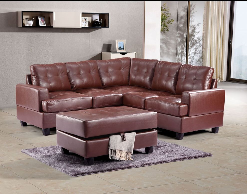 Brown leather sectional sofa w/ modern flare by Glory