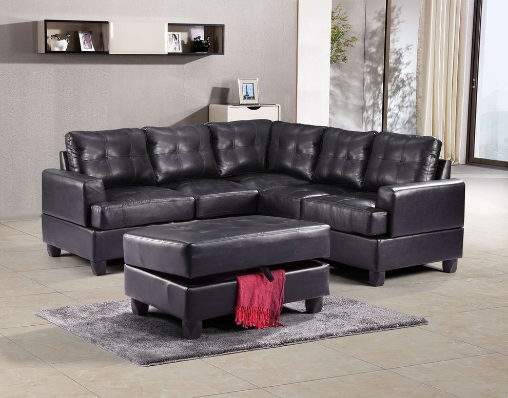 Black leather sectional sofa w/ modern flare by Glory
