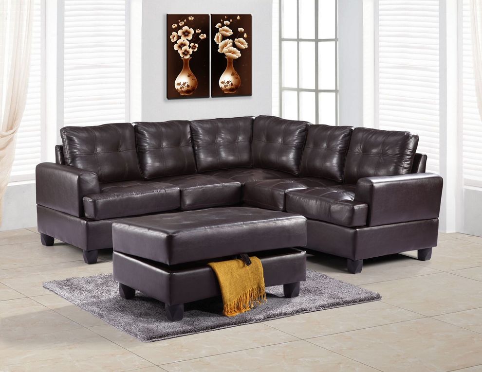 Cappuccino leather sectional sofa w/ modern flare by Glory