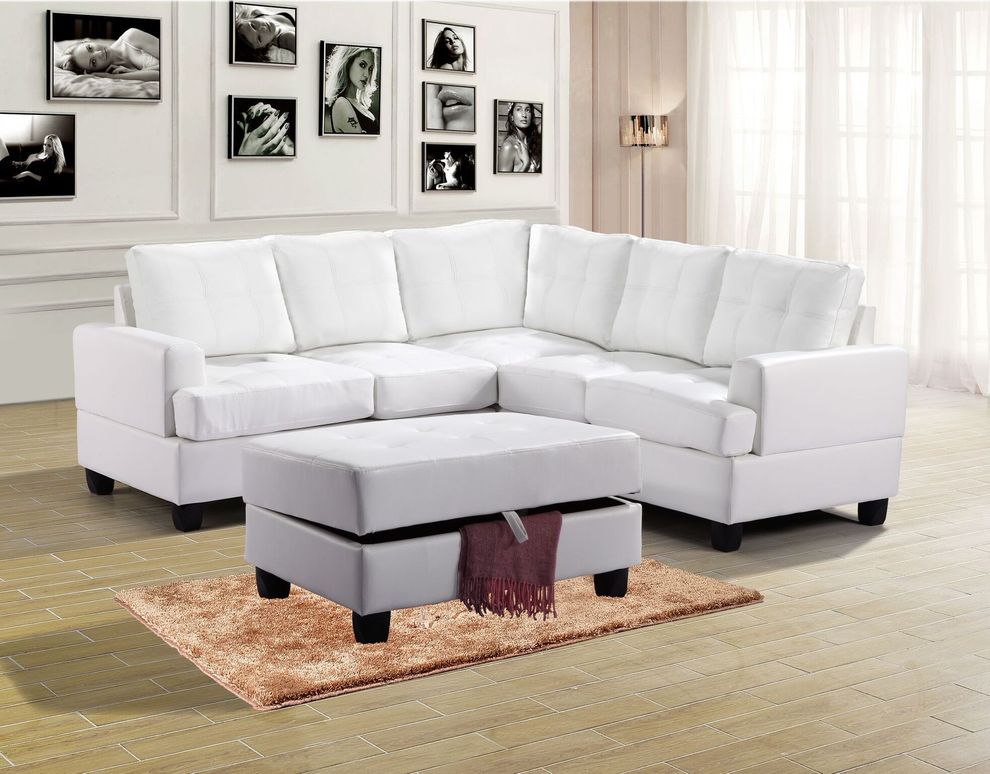 White leather sectional sofa w/ modern flare by Glory