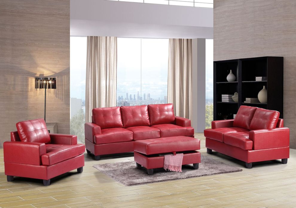 Red leatherertte tufted back couch by Glory