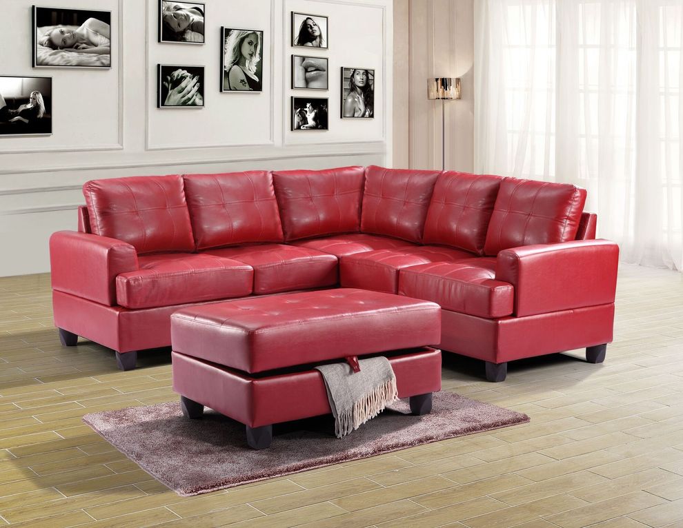 Red leather sectional sofa w/ modern flare by Glory