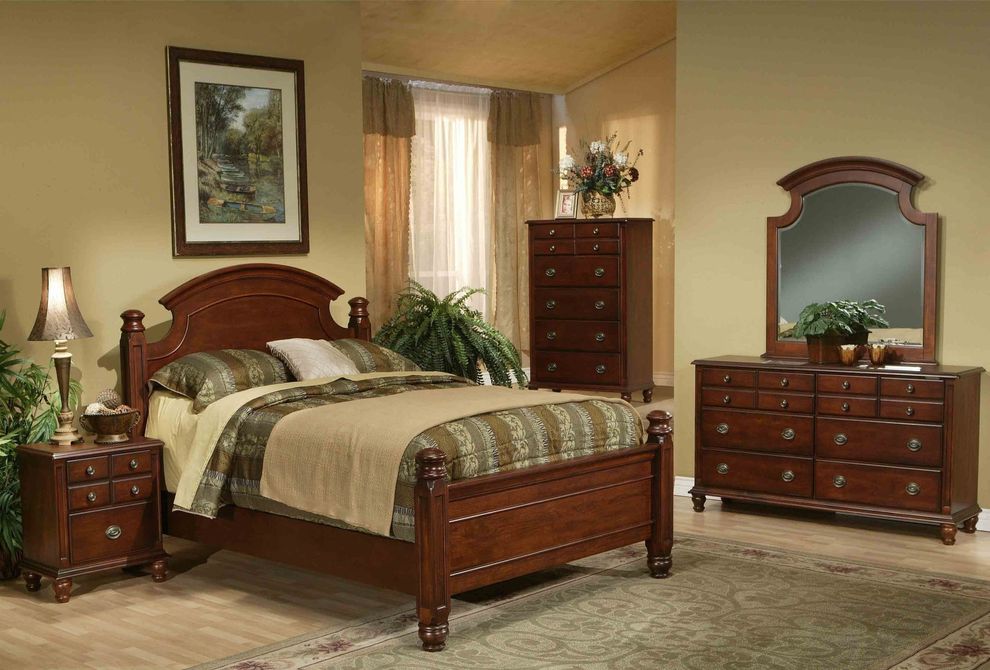 Deep cherry wood casual style affordable bed by Glory