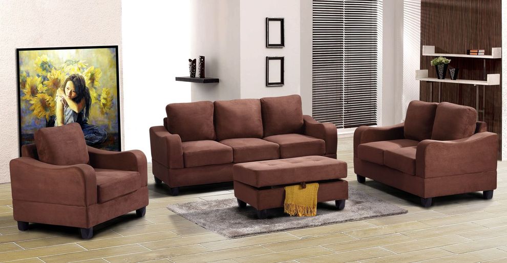 Modern affordable microfiber sofa in chocolate by Glory