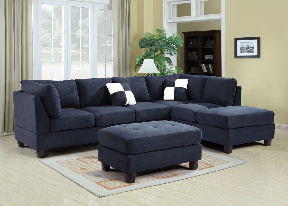 Navy blue fabric reversible sectional sofa by Glory