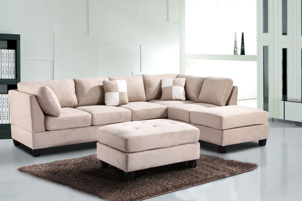 Vanilla microfiber reversible sectional sofa by Glory