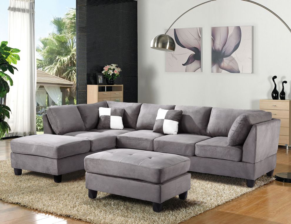 Light gray microfiber reversible sectional sofa by Glory