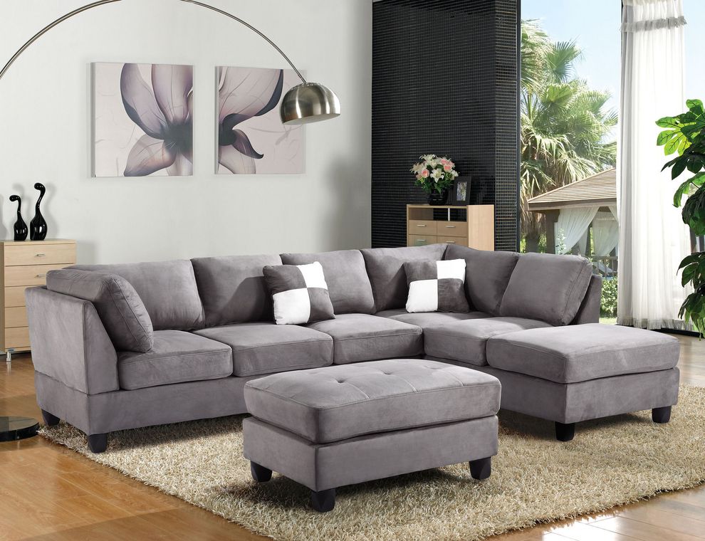 Light gray microfiber reversible sectional sofa by Glory