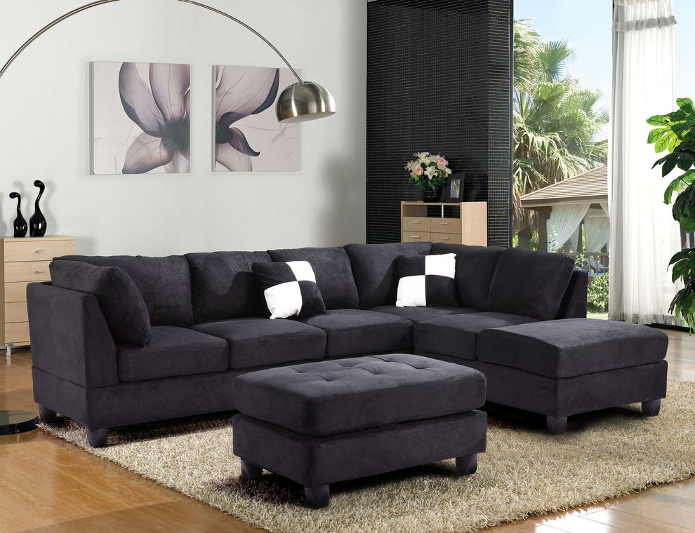 Black microfiber reversible sectional sofa by Glory
