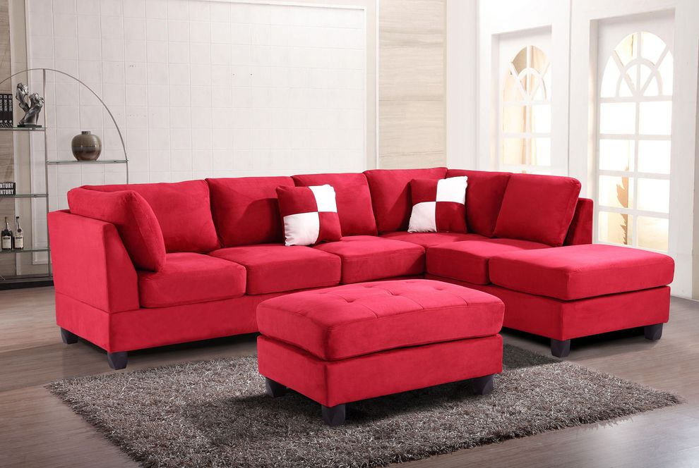 Red microfiber reversible sectional sofa by Glory