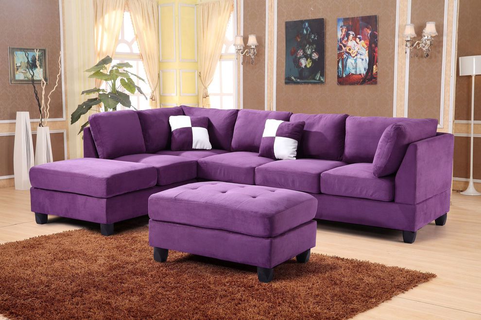 Purple microfiber reversible sectional sofa by Glory