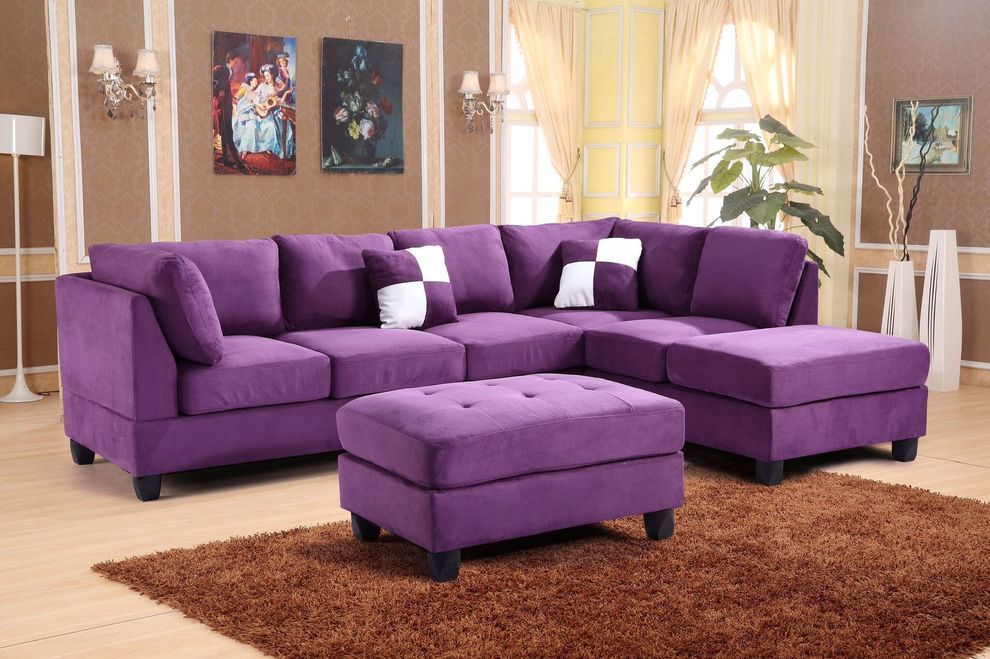 Purple microfiber reversible sectional sofa by Glory