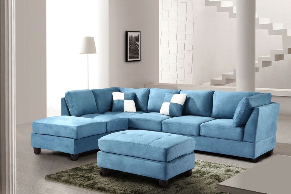 Aqua microfiber reversible sectional sofa by Glory