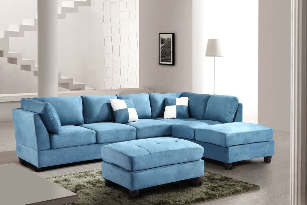 Aqua microfiber reversible sectional sofa by Glory