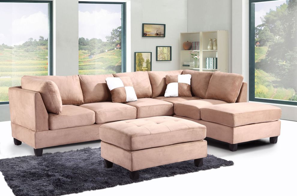 Saddle microfiber reversible sectional sofa by Glory