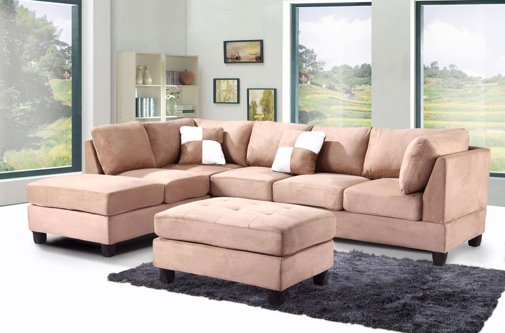 Saddle microfiber reversible sectional sofa by Glory